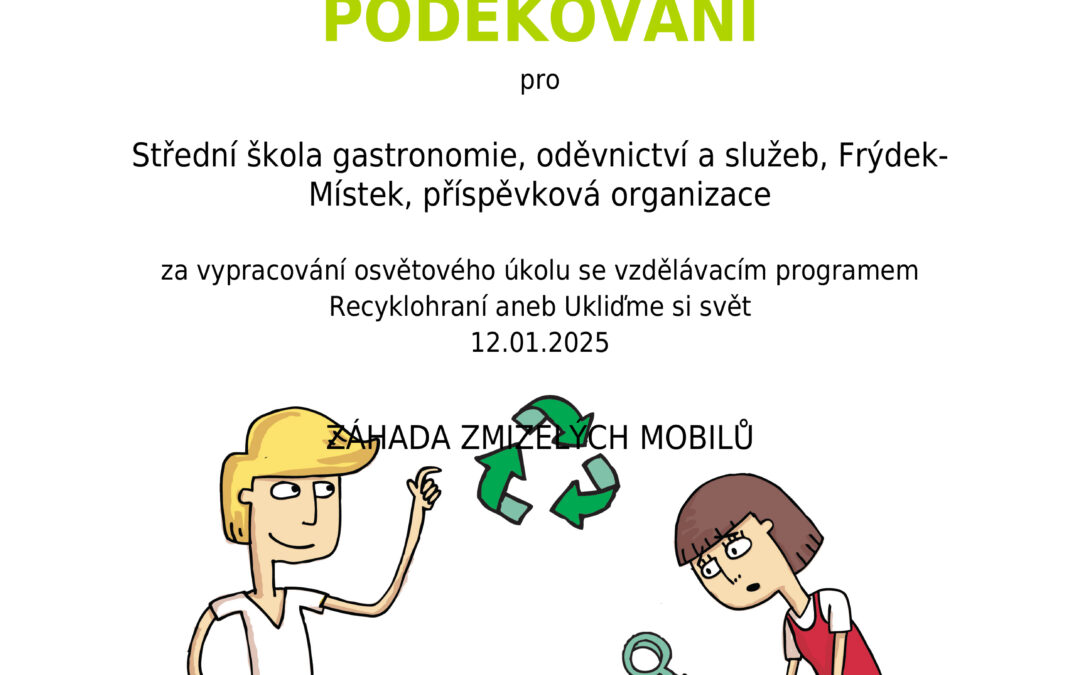 Poděkování za vypracování osvětového úkolu